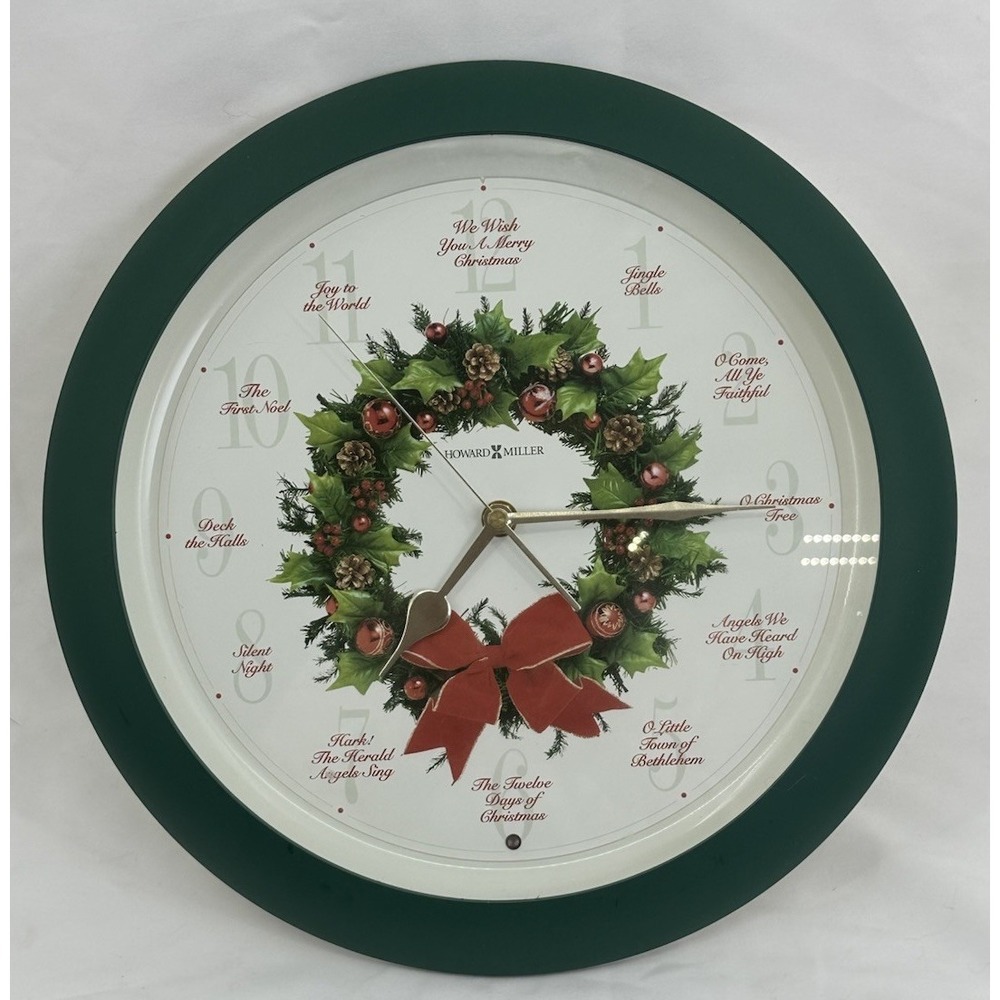Vtg‎ Howard Miller 13" Carols of Xmas Musical Wall Clock 12 Sounds Of The Season